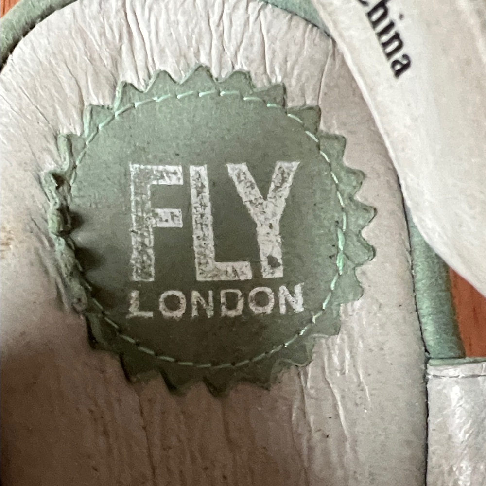 Fly London Green and Cream Wedge Sandals - Picture 2 of 4